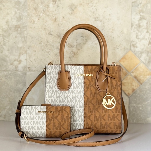 Michael Kors Mercer MD Satchel Shoulder Bag + Wallet Set MK Deer Multi - Picture 1 of 13